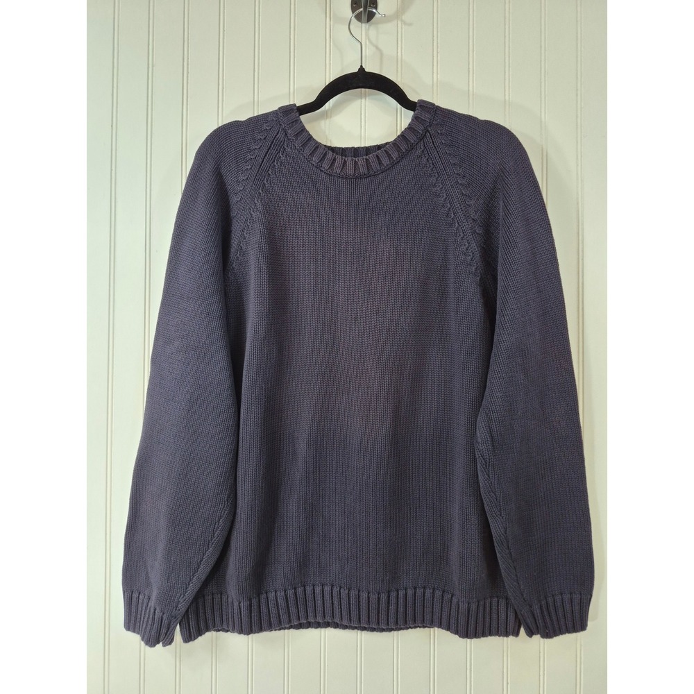 Lands End Mens Navy 100% Cotton Thick Crewneck Sweater Large 42-44 Casual